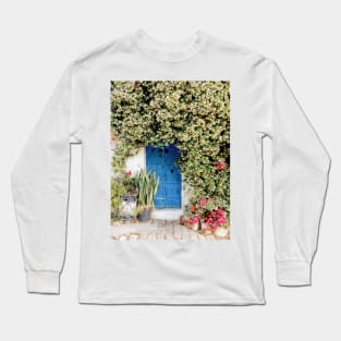 Blue door with pink blossom, Sidi Bou Saïd Long Sleeve T-Shirt